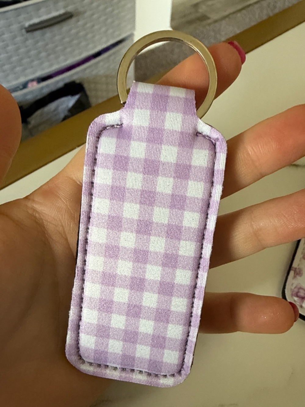 Lip Balm/Lipstick/ Key Holder Keychain Holder - Purple Patterns Bows - Pick 1 - Picture 3 of 15